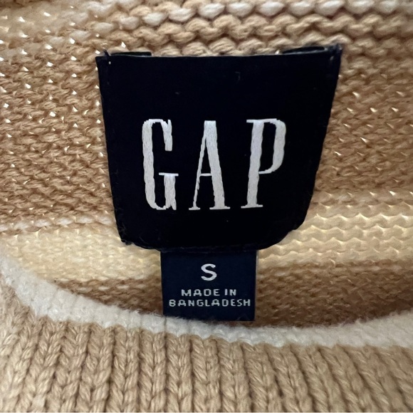 GAP 24/7 Split Hem Turtleneck Cotton Sweater Tan and White Stripe, size Small - Picture 5 of 7